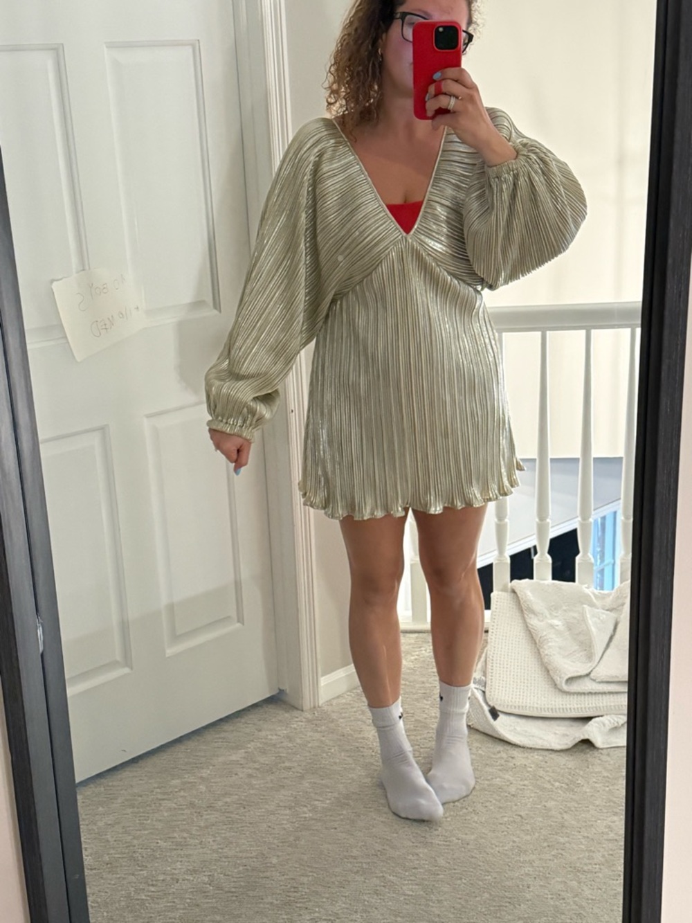 Nasty Gal Metallic Gold Pleated V-Neck dress - Picture 5 of 6
